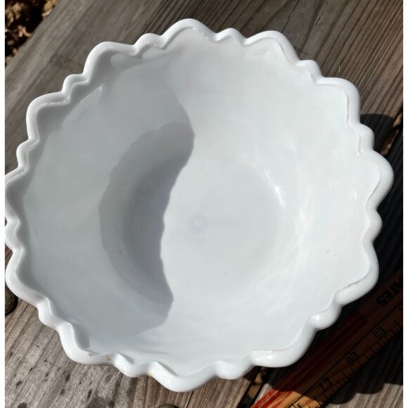 Vintage Milk Glass Bowl By Indiana Glass Co. Wild Rose Pattern Scalloped Edge 9 - Picture 2 of 9